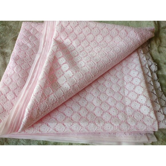 3 Yards Mesh Lace Fabric Soft PINK Single Piece 46" x 110" Flowers ~ New - Picture 2 of 5